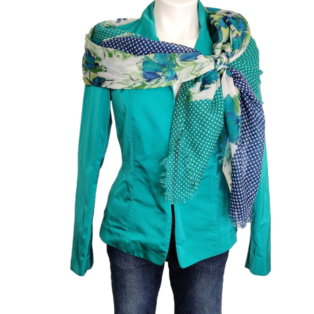 Nordstrom Floral Polka Dot Raw Hem Fringed Semi Sheer Blanket Scarf EUC